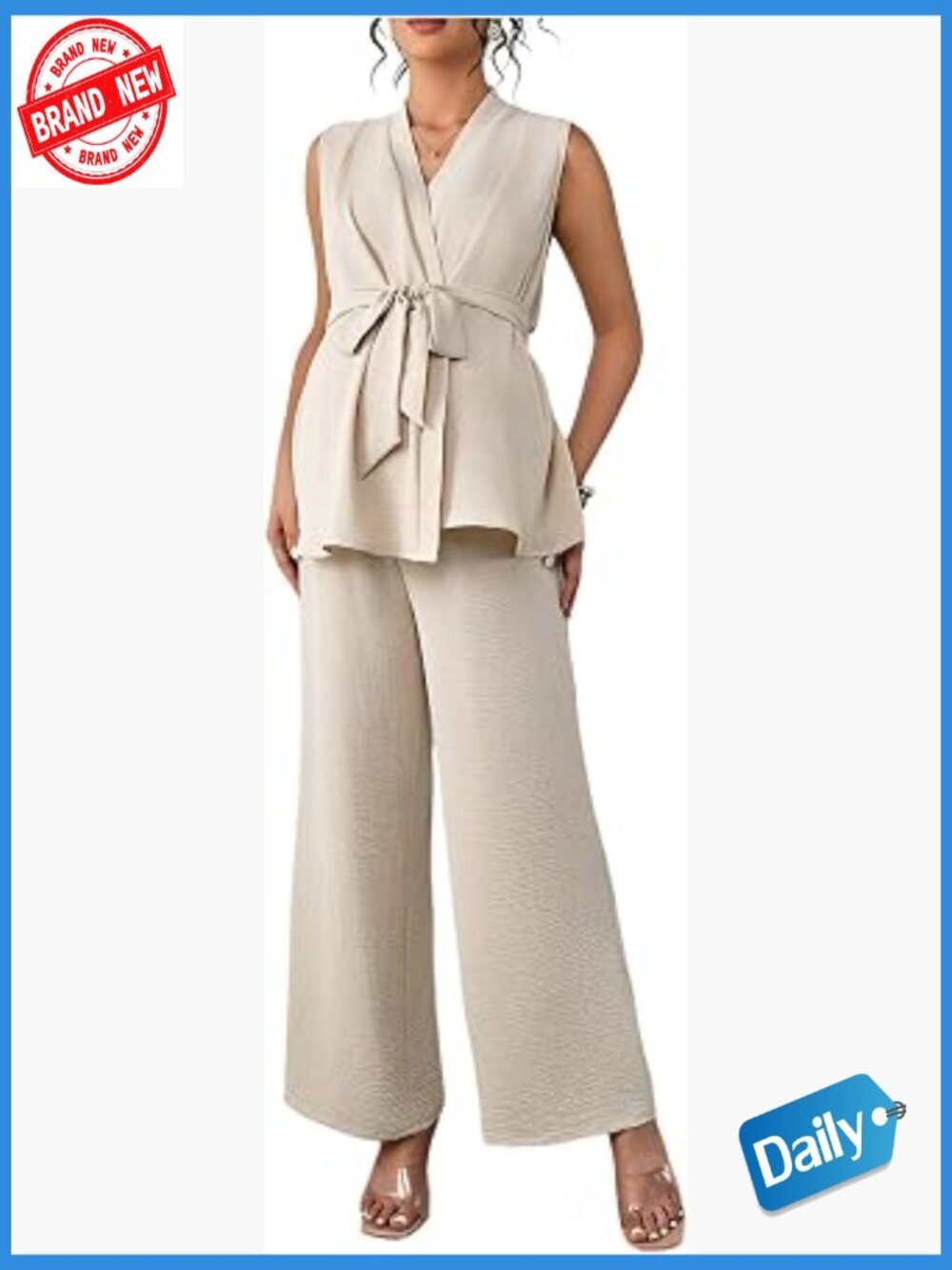 Maternity 2 Piece Set Wrap V Neck Sleeveless Top Pants Business Casual